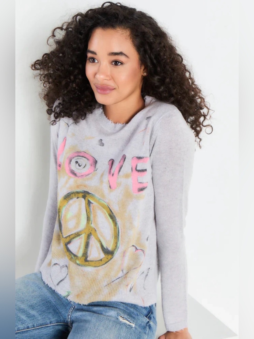 NWT Lisa Todd Peace & Love Cashmere Sweater in Silver Mist, Size S